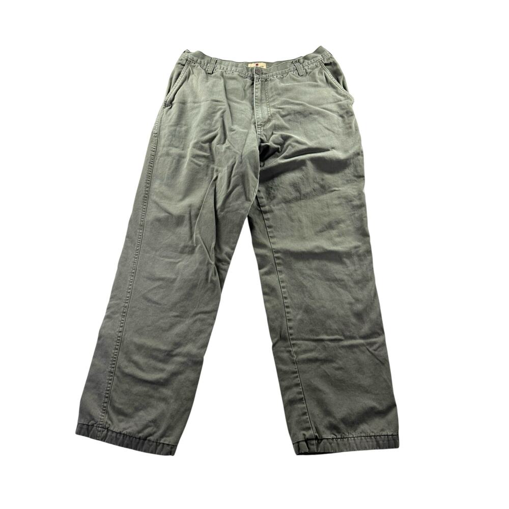 Woolrich Flannel Lined Mens Pants Size 32x28 Olive Green Vintage Chino Workwear